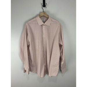 Men’s Calvin Klein Orange & Black Plaid Dress Shirt 17.5 34/35